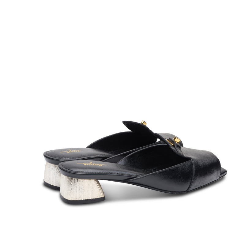 Kyra Sandals with Lock in Metallic Black