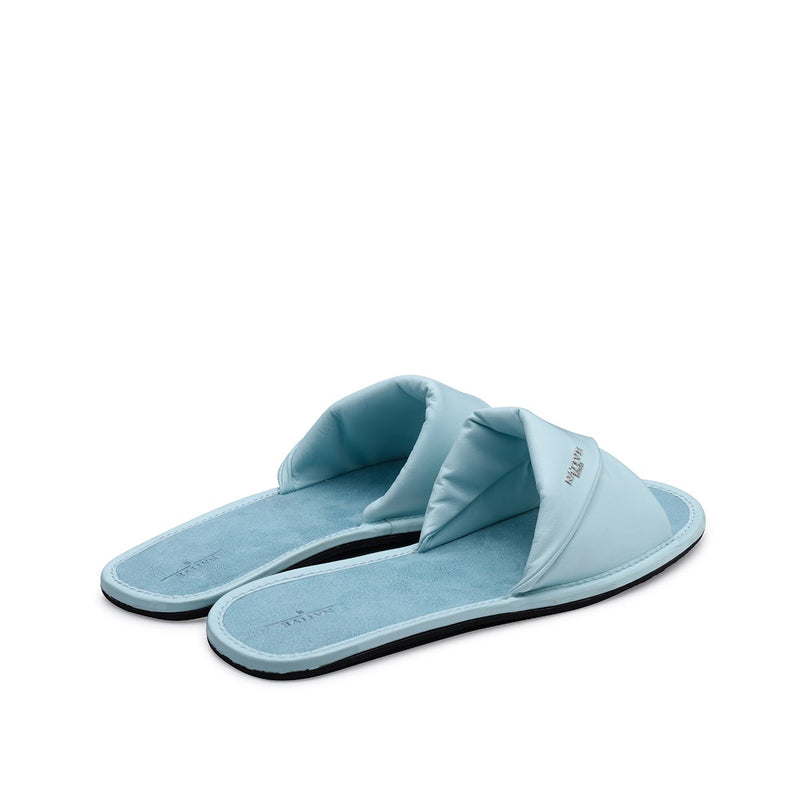Leather Slides in Sea Blue