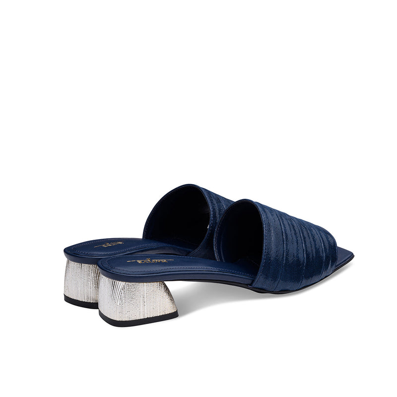 Boxxy Sandals W/ Striped Metallic Heels in Oceana Blue