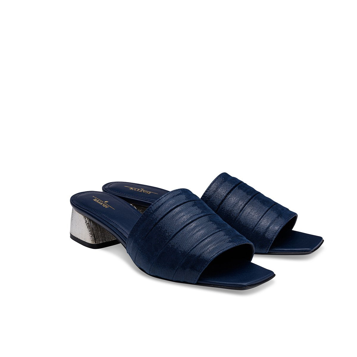 Boxxy Sandals W Striped Metallic Heels in Oceana Blue