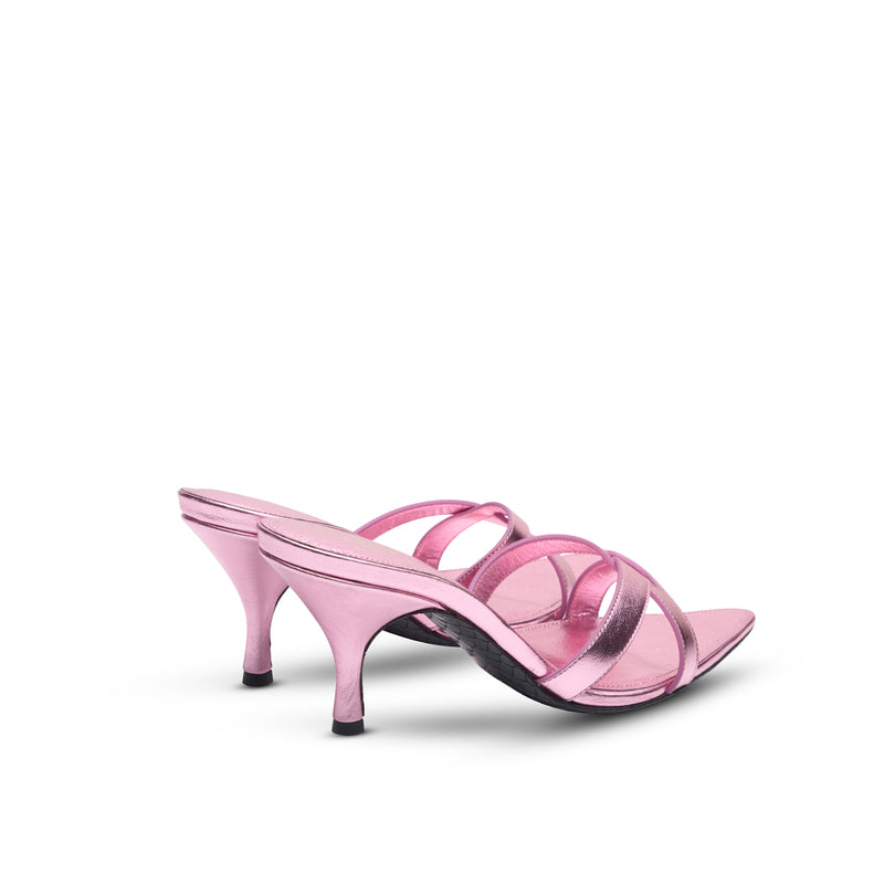 Mules Across in Metallic Pink