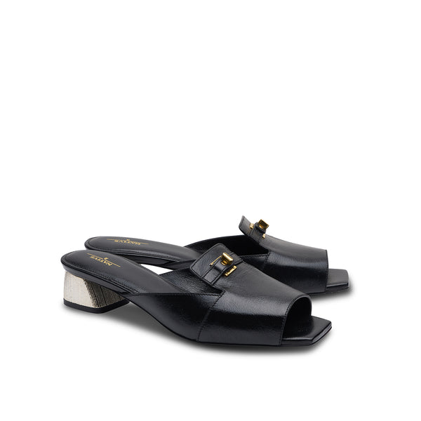 Kyra Sandals with Lock in Metallic Black