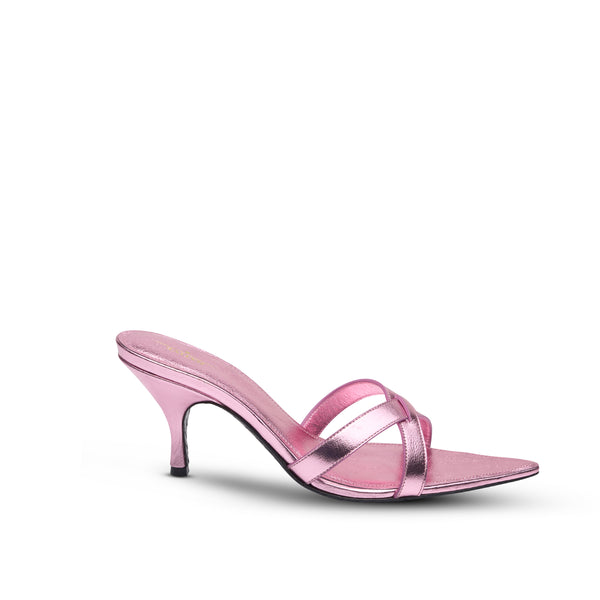 Mules Across in Metallic Pink