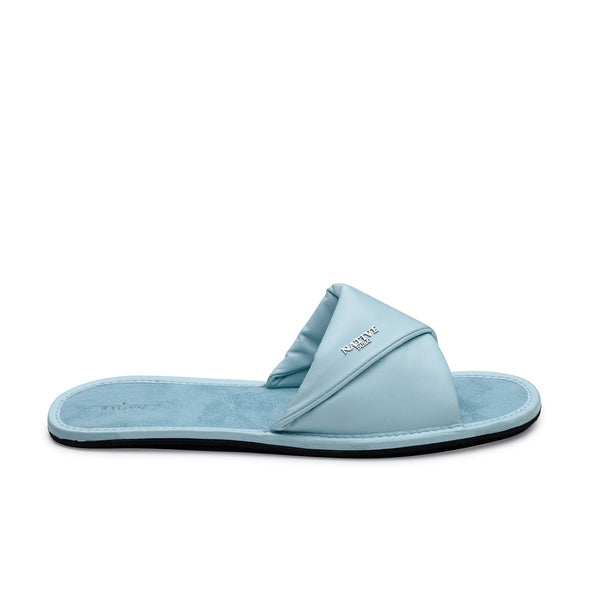 Leather Slides in Sea Blue