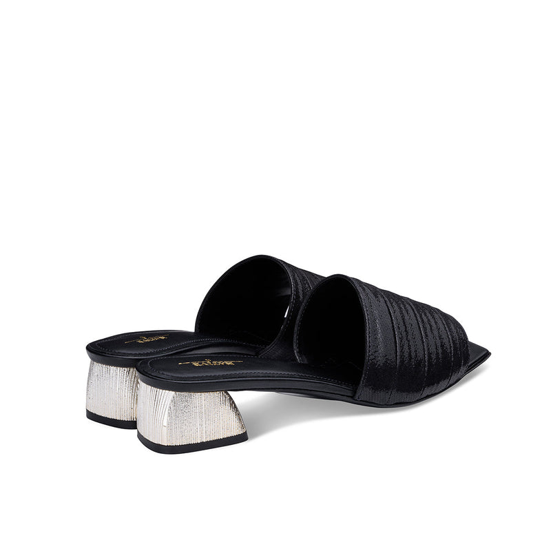 Boxxy Sandals W/ Striped Metallic Heels in Black