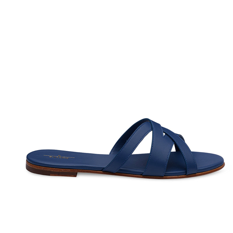 Twisted Flat Sandals in Blue