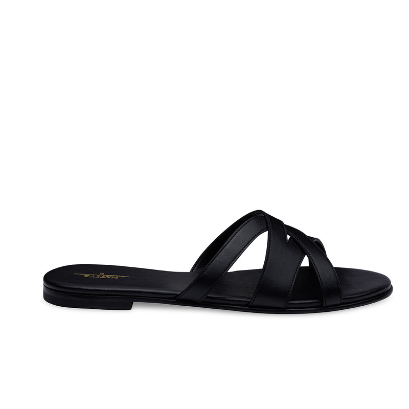 Twisted Flat Sandals in Black