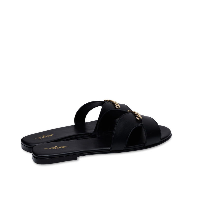 Flat Sandals w/ Chain in Black