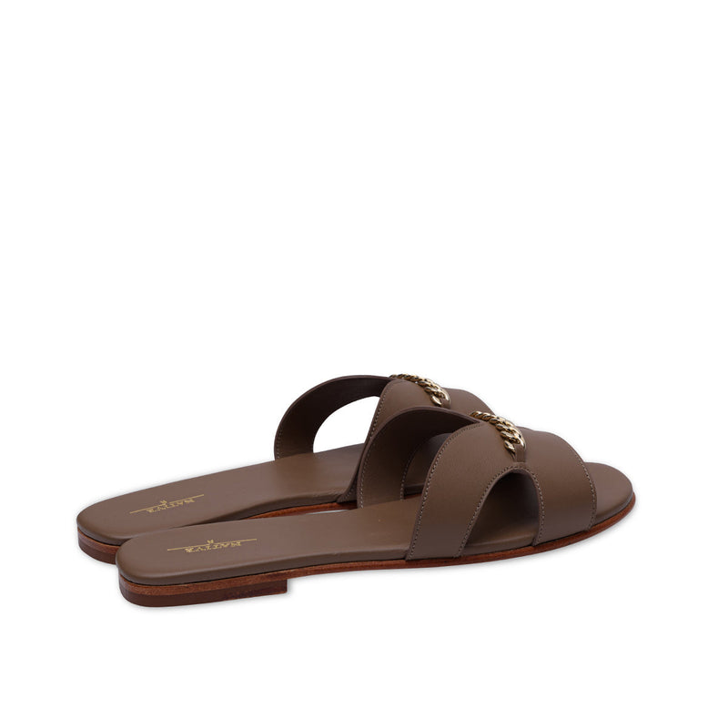 Flat Sandals w/ Chain in Taupe