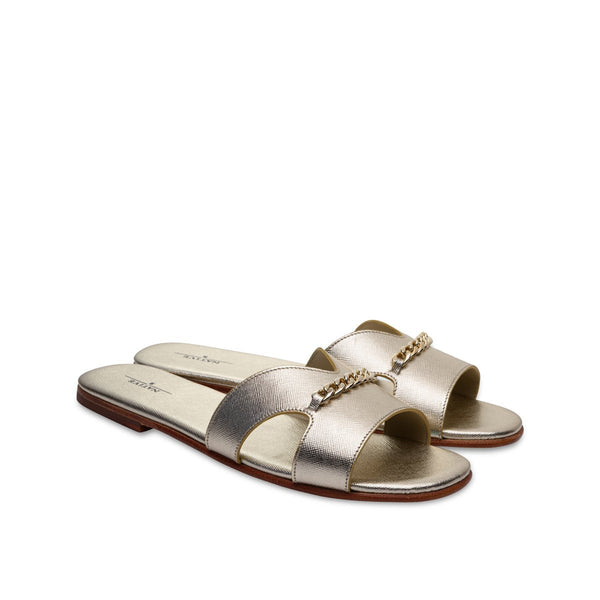 Flat Sandals w/ Chain in Gold