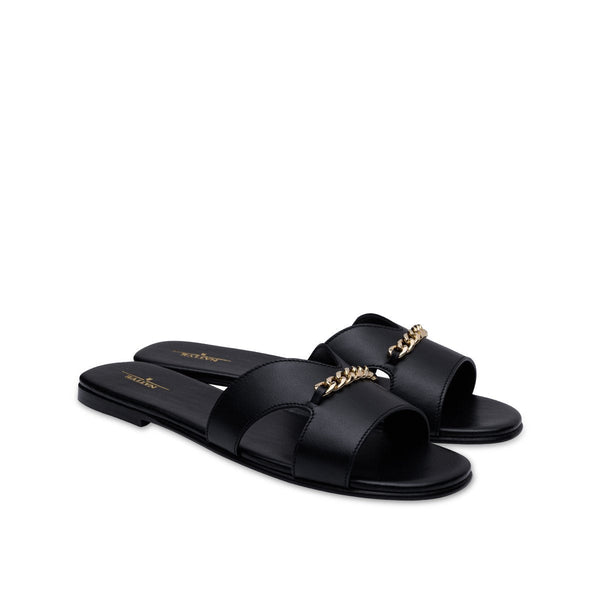 Flat Sandals w/ Chain in Black