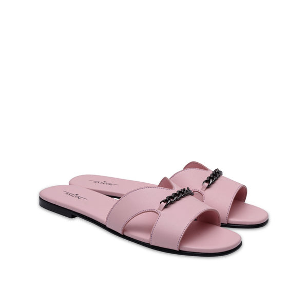 Flat Sandals w/ Chain in Rose
