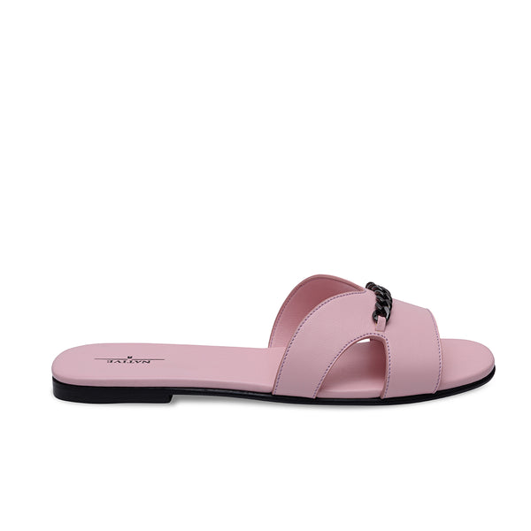 Flat Sandals w/ Chain in Rose
