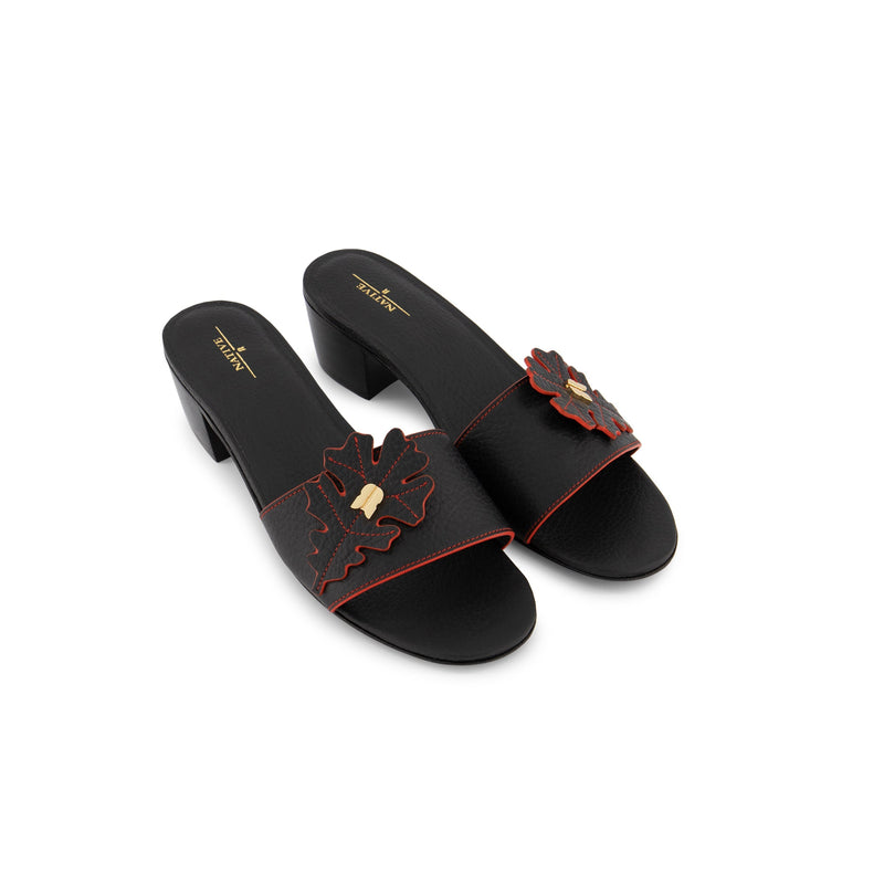 Leaf Sandals in Black & Red Edge