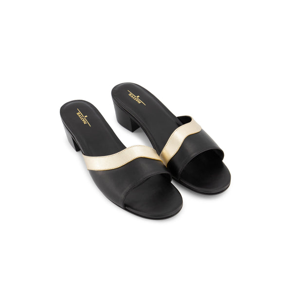 Wavy Sandals in Black w/ Metallic Gold