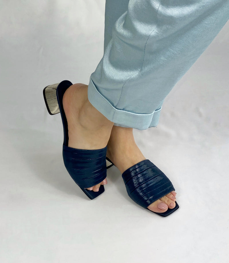 Boxxy Sandals W/ Striped Metallic Heels in Oceana Blue